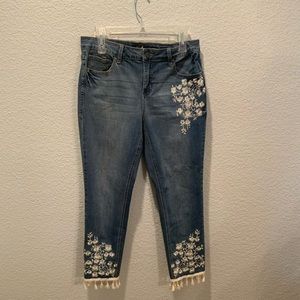 Women’s mid length embroidered jeans size 10